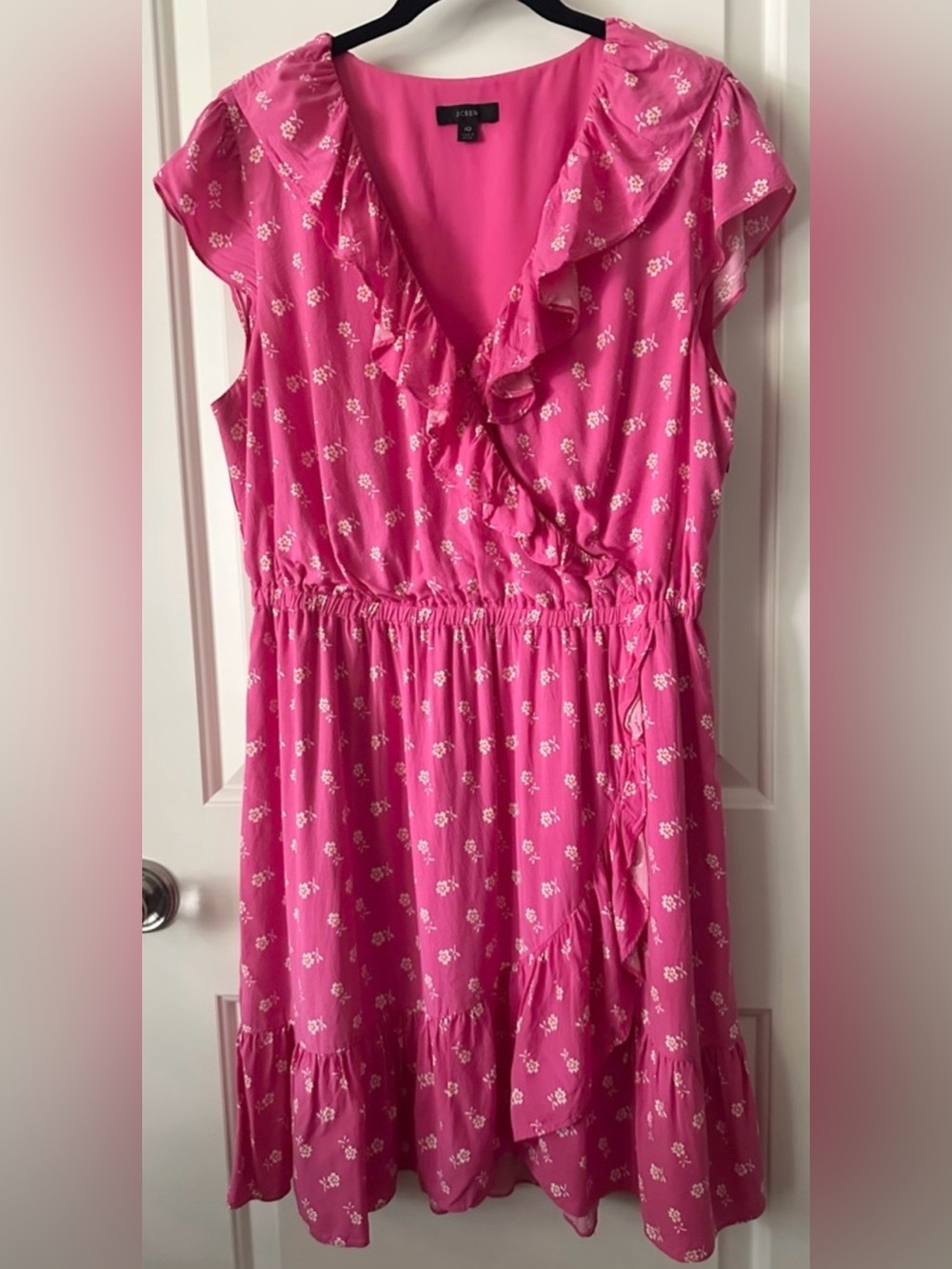 J.Crew Pink Floral Wrap Mini Dress Ruffle Fit & Flare Size 10